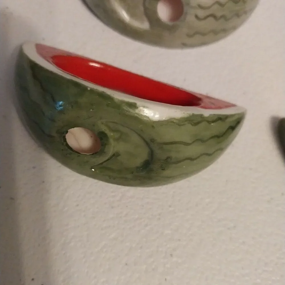 Vintage Ceramic Watermelon Napkin Rings Set of 8 Hand Painted Summer Picnic